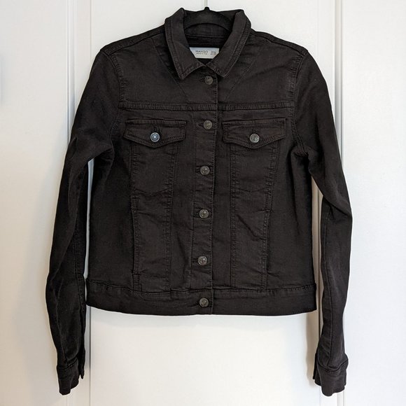 Mango Essential Cropped Black Denim Jacket - Picture 5 of 8